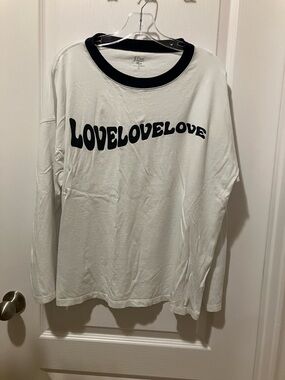 J. Crew White Long Sleeve Tee with Black LOVE Script